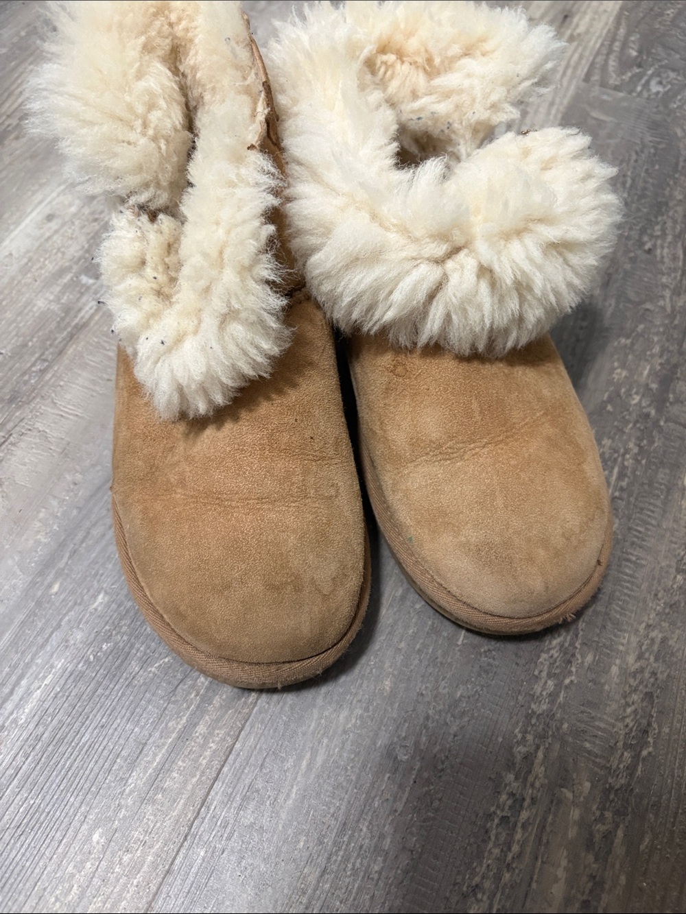 UGG Women's Sheepskin Suede Slippers in Chestnut with Cream Fur